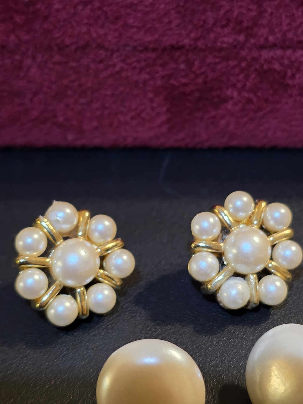 Vintage Pearl Earring Trio in White and Gold - Picture 3 of 8